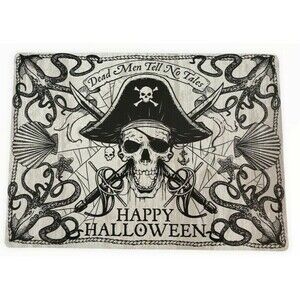 Happy Halloween Pirate Placemats Vinyl Foam Back Skull Cross Bones Set of 4